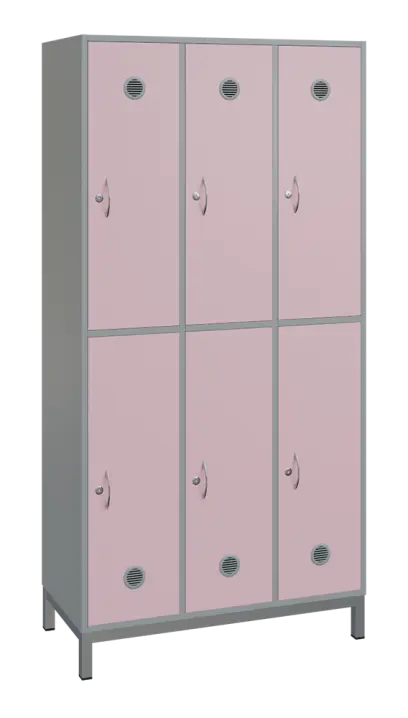 SBS-2233 šatní skříň 6-boxová, 1800x900x400 mm, kovové nohy, korpus šedý, dvířka pastelově růžová